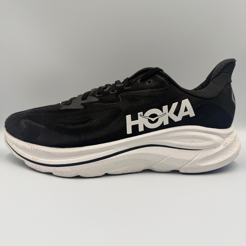 Hoka One One Clifton 10 Men Size 12.5 Running Shoes Sneakers 1162030 Black White - Picture 3 of 9